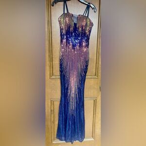 Sparkling Navy and Rose Gold Sequin Prom Dress